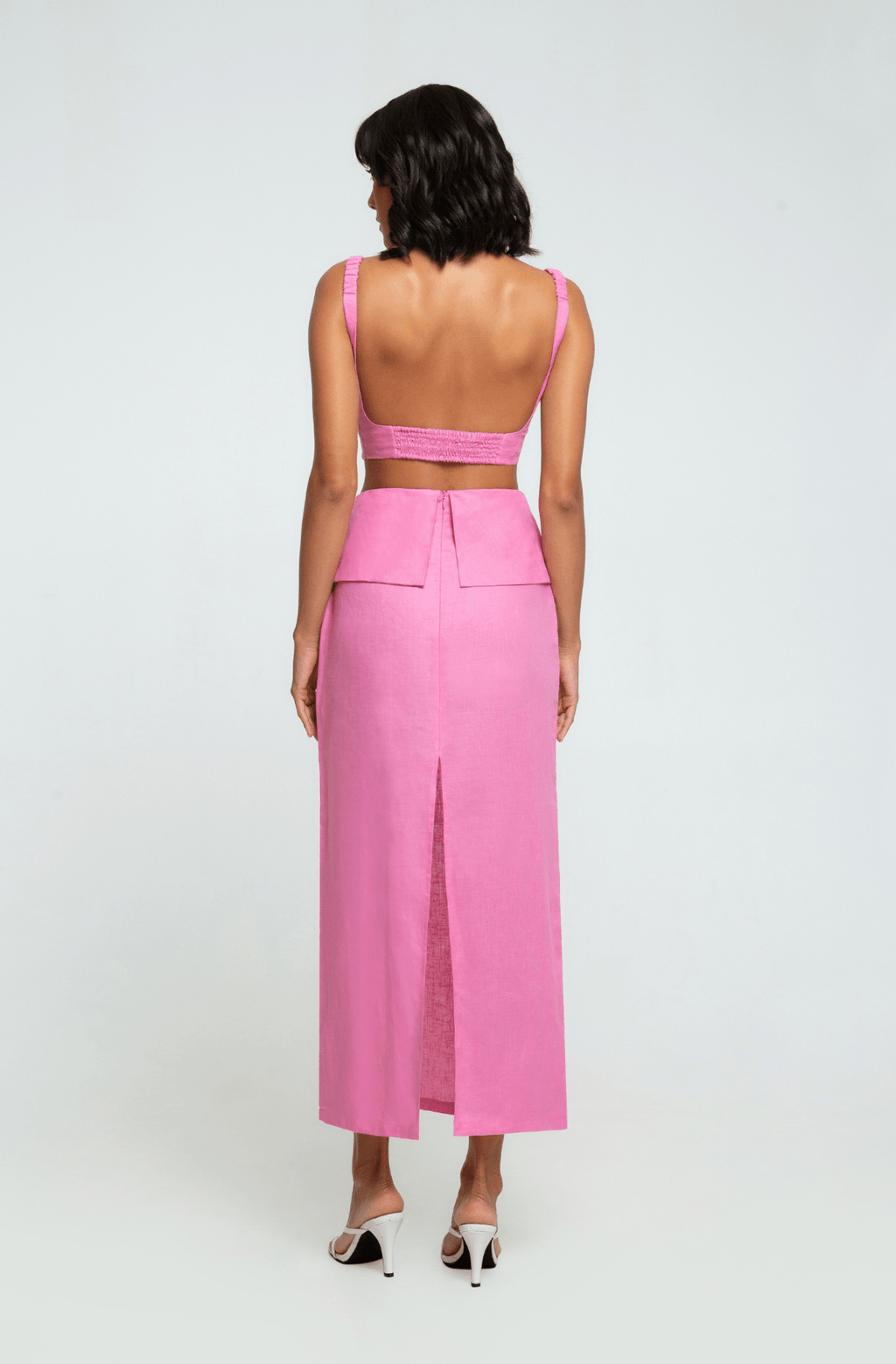 Pink Linen Crop Top with Ruched Bust ethically made with 100% premium linen