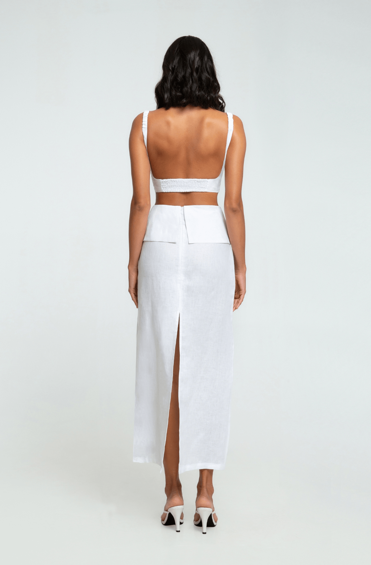 White Linen Crop Top with Ruched Bust ethically made with 100% premium linen