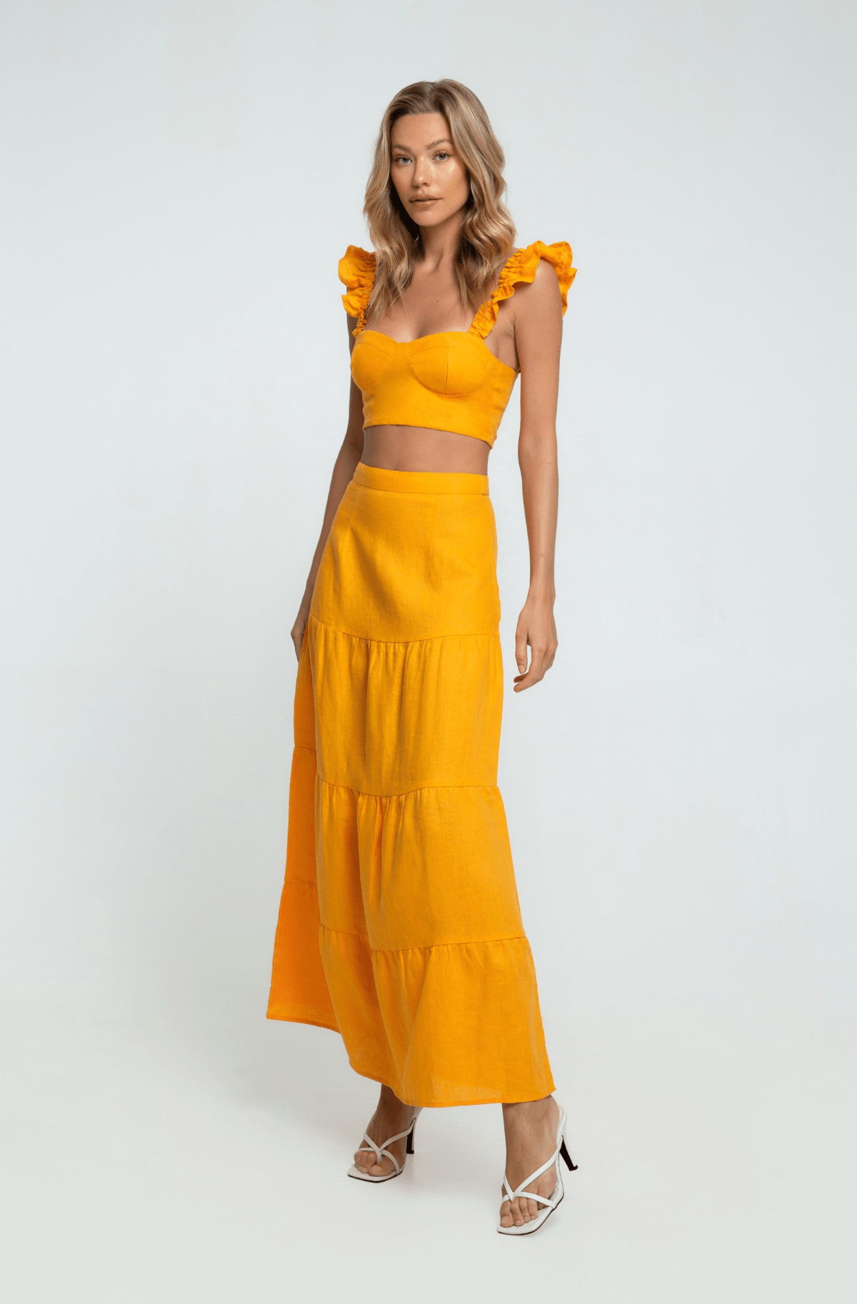 Orange Linen Bustier Top with Sweetheart Neckline ethically made with 100% premium linen